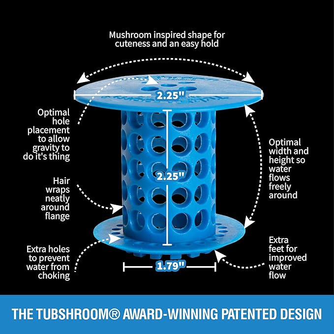 TubShroom Tub Drain Hair Catcher Strainer, Blue – Drain Protector and Hair Catcher for Bathroom Drains, Fits 1.5” – 1.75” Bathtub and Shower Tub Drains
