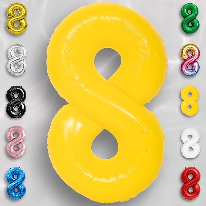Yellow Number Balloon 8 Mylar Foil Macaron Balloons 40 inch - Image 2