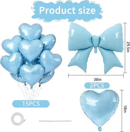Vuzvuv Blue Heart Balloons Blue Bow Balloons Set, anniversary, Valentine's Day - Image 2
