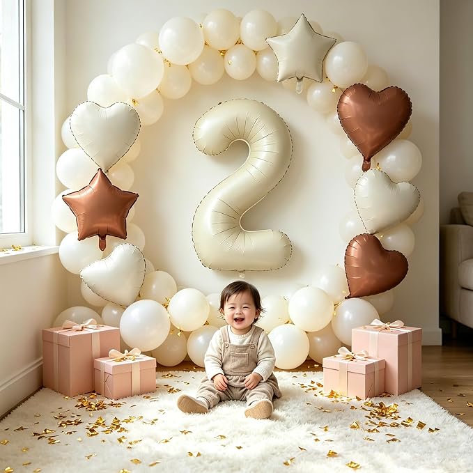 TONIFUL 2nd Birthday Balloons 40 Inch Cream white Large Number 2 Foil Balloon - Image 6