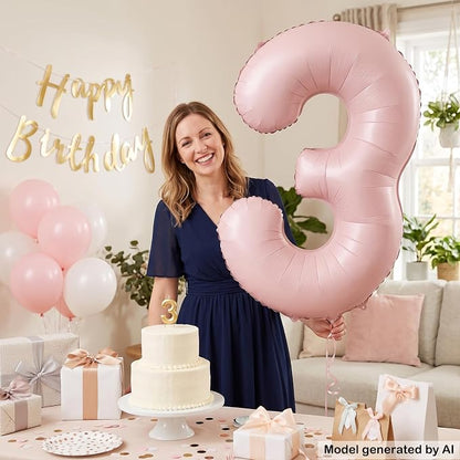 40 Inch Light Pink Foil Number 3 Balloon - Image 3