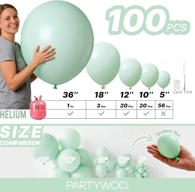 PartyWoo Light Green Balloons 100pcs Mint Pastel Peppermin Green Color | 36 18 - Image 6
