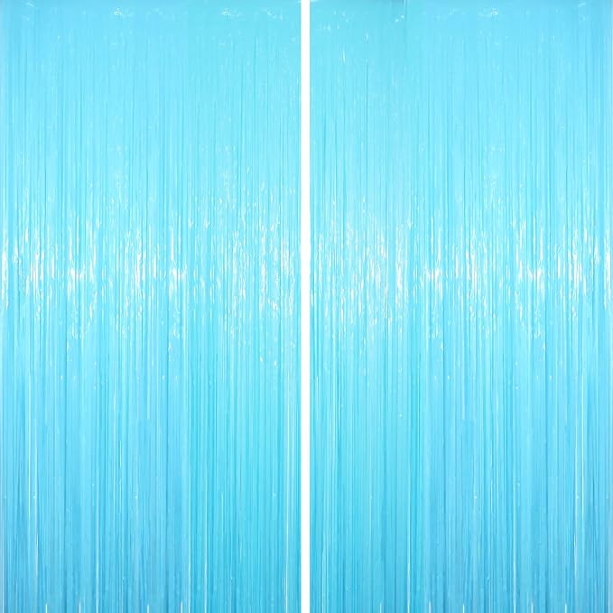 Voircoloria Pastel Blue Foil Fringe Backdrop Curtains, 2 Pack | Tinsel Streamers by Voircoloria