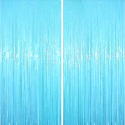 Voircoloria Pastel Blue Foil Fringe Backdrop Curtains, 2 Pack | Tinsel Streamers by Voircoloria