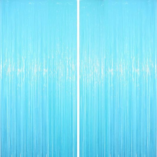 Voircoloria Pastel Blue Foil Fringe Backdrop Curtains, 2 Pack | Tinsel Streamers by Voircoloria