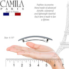 Camila Paris CP3445 French Hair Barrette Clip for Girls, Gray, Rubberized Automatic Clasp Strong Hold Grip Hair Clips for Women, No Slip and Durable Styling Girls Hair Accessories, Made in France