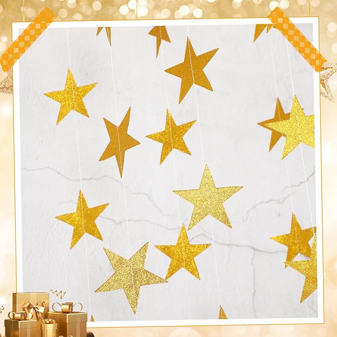 Spakon 65 Feet Glitter Star Paper Garland Banner Hanging Decoration Star - Image 4