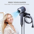 Hair Dryer Holder Wall Mount, Blow Dryer Holder for Wall, Adhesive Hairdryer Holders, Stainless Steel Blowdryer Holders Bathroom Hair Tool Organizer Hair Dryer Hanger Hook with Cord Storage (Black)