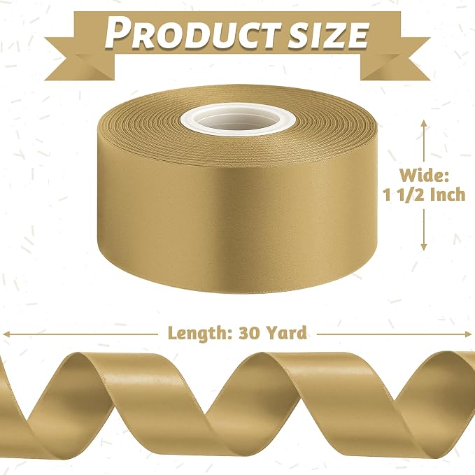 30Yards 1 1/2In Polyester Champagne Gold Ribbon - Image 2