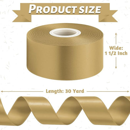 30Yards 1 1/2In Polyester Champagne Gold Ribbon - Image 2