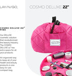 Lay-n-Go Cosmo Layflat Drawstring Cosmetic & Makeup Bag Organizer w/Zipper Pocket, Brush Loops & More, Cinch to Close, Lay Flat to Use, Durable, Machine Wash, Travel Toiletry Bag (22", Pink)