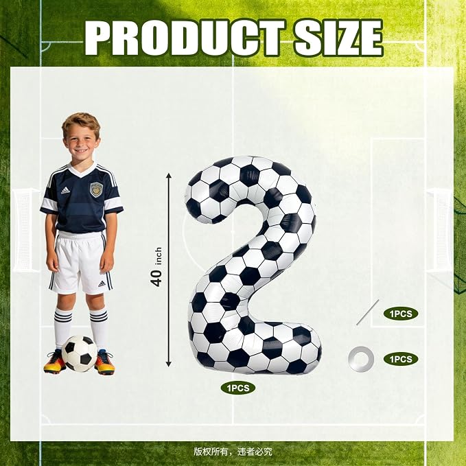 40 Inch Soccer Number 2 Foil Balloon, Soccer Birthday Party Decorations | - Image 2