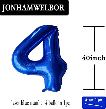 Jonhamwelbor 40 Inch Laser Blue 4 Balloon Number Foil Mylar Giant Balloon - Image 2