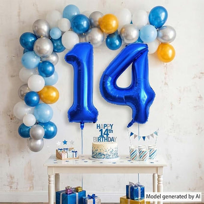 Navy Blue Number 14 Balloon 40 Inch, Shimmering Foil Milestone Party Decor | - Image 7