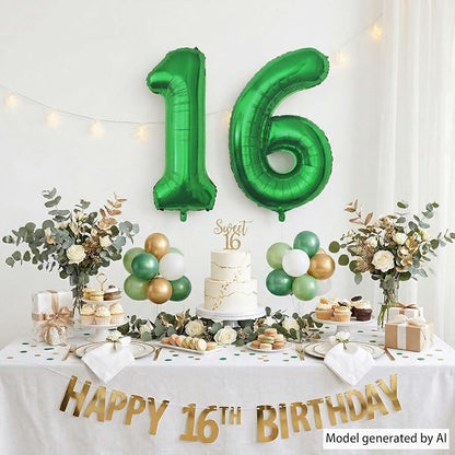 Green Number 16 Balloon 40 Inch, Vibrant Foil Duo - Image 3