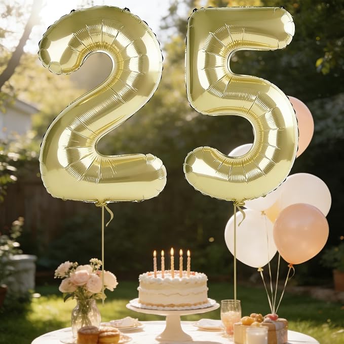 40 Inch Number 25 Balloons for 25th Birthday Party Decorations, 0-100 Champagne - Image 3