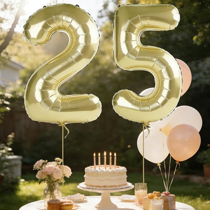 40 Inch Number 25 Balloons for 25th Birthday Party Decorations, 0-100 Champagne - Image 3
