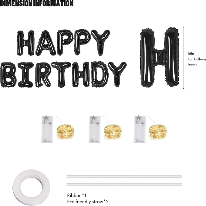 CANREVEL Happy Birthday Banner Decorations + Sign Balloons, - Image 2
