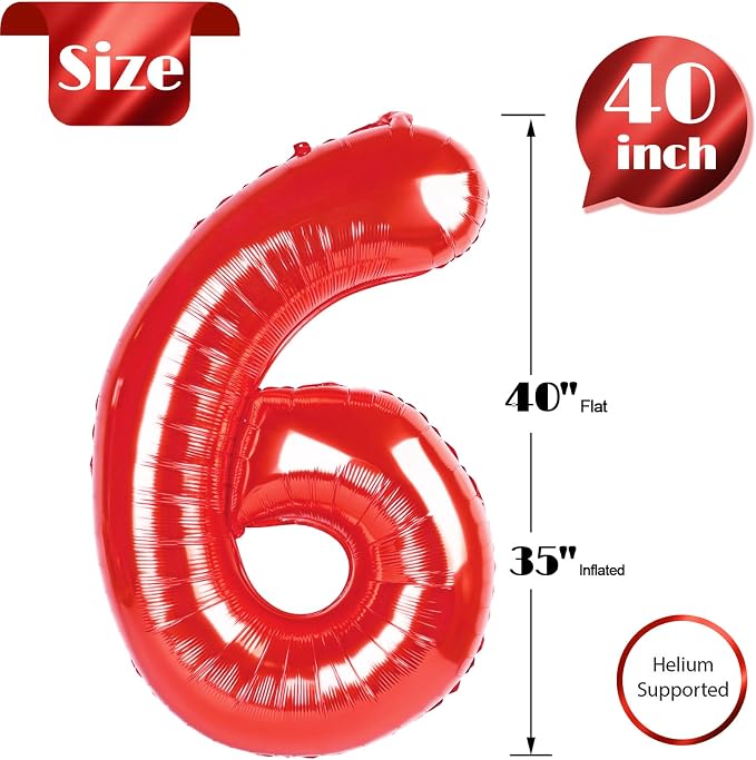Red Number 6 Balloon 40 Inch, 6th Birthday Party Decorations Men Women | Foil - Image 5