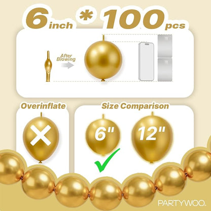 PartyWoo Metallic Gold Linking Balloons 100pcs 6 Inch Gold Link Balloons | - Image 4