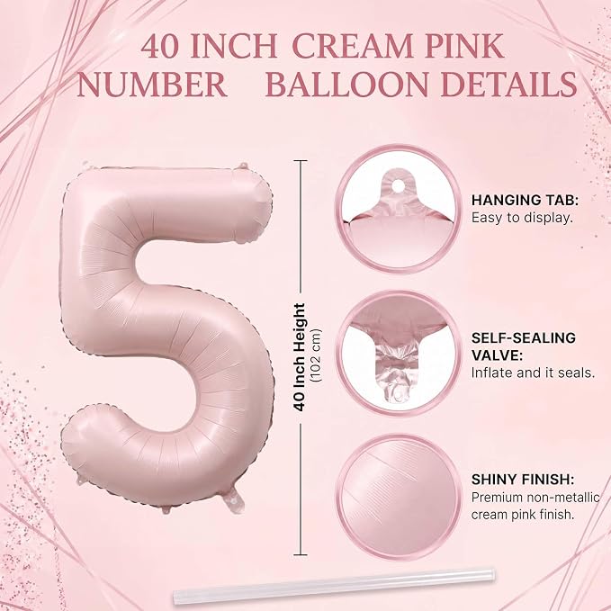 Baby Pink Number 15 Balloon 40 Inch, Foil Digits Festive Party Supplies | - Image 4