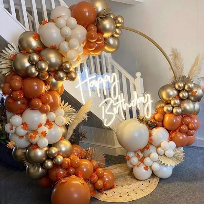 Orange Gold Balloons, 12 Inch Burnt Orange White Balloons - Image 4