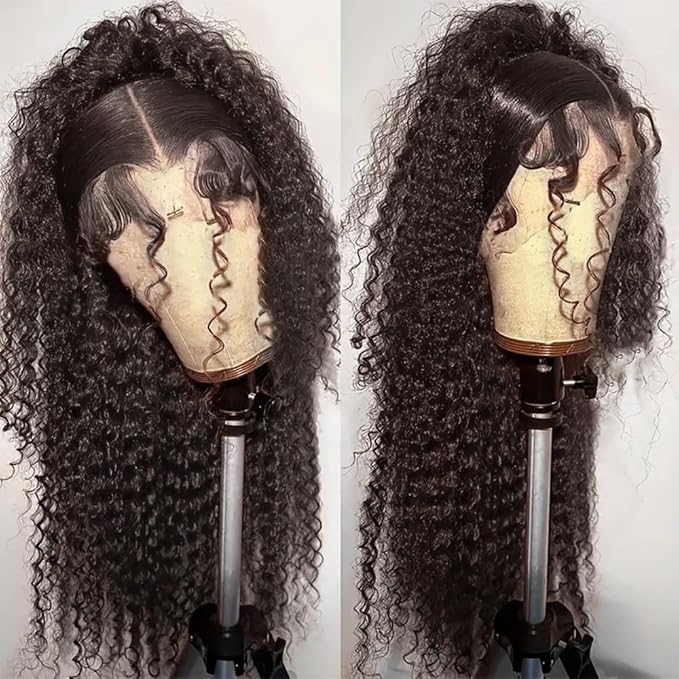 250% Density Deep Wave Human Hair Wig 13x6 Mongolian Lace Front Deep Curly Lace Front Wigs Human Hair Pre Plucked Deep Wave Frontal wig For Black Women Full And Thick (36 Inch, 13x6 Wig)