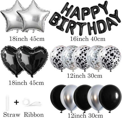 27 Pcs Black Silver Birthday Decorations, 3D Letters Black Happy Birthday - Image 2