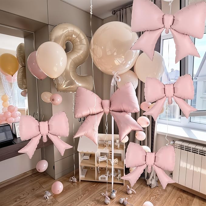 Pink Bow Foil Balloons 38in 21in Different Sizes Pink Bow Theme Coquette Party - Image 7