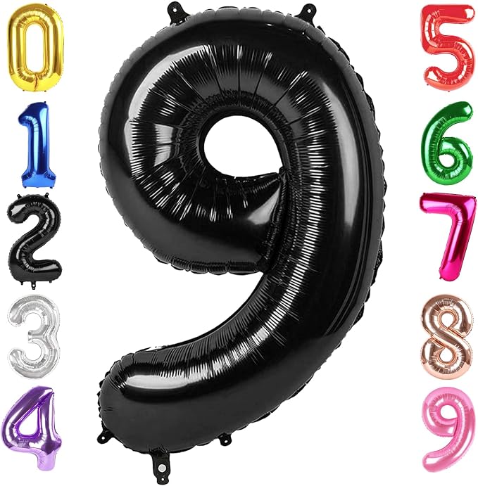 40 Inch Black Number 9 Balloon Birthday Party Decorations by Hadoife