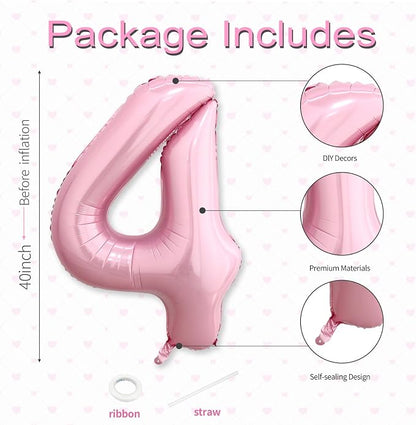 40 Inch Pink Number 4 Balloon, Giant Number Balloons, Birthday Decorations | - Image 3