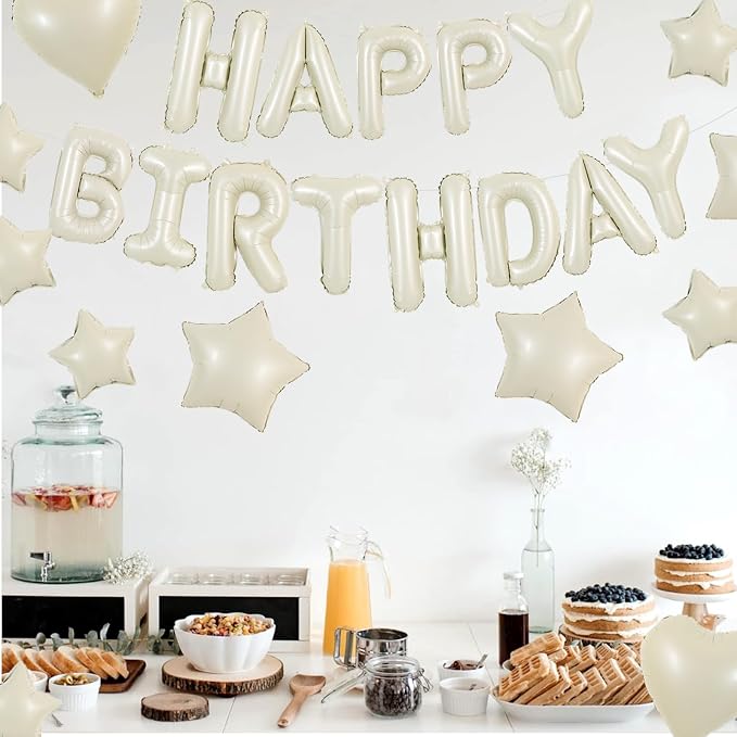 TONIFUL 31PCS Cream White Happy Birthday Decorations 16 Inch Happy Birthday - Image 6