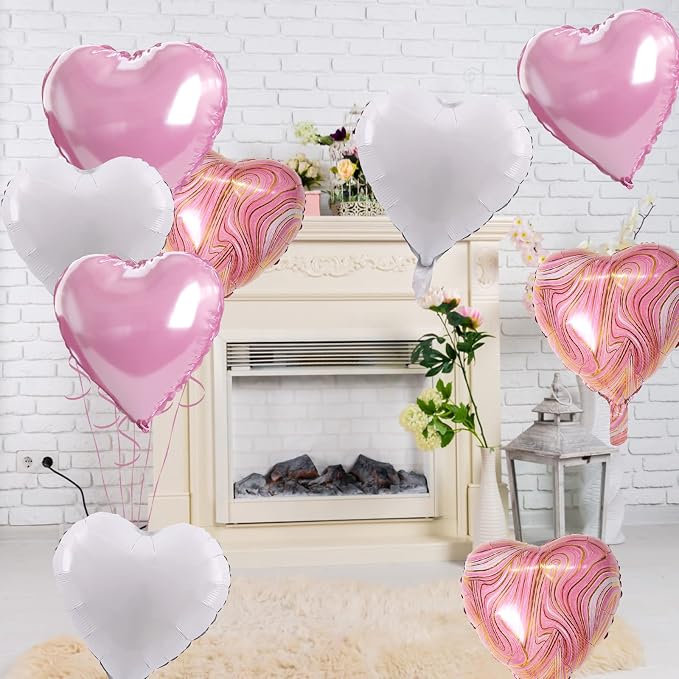 Pink White Agate Heart Shape Balloons - Image 7