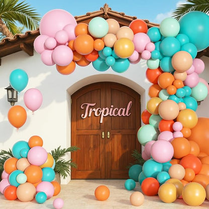 170Pcs Summer Tropical Luau Hawaiian Balloon Garland Arch Kit | Orange Pink - Image 5