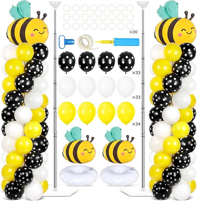 2 Sets Bee Birthday Party Balloon Column Stand Kit by Naozinebi