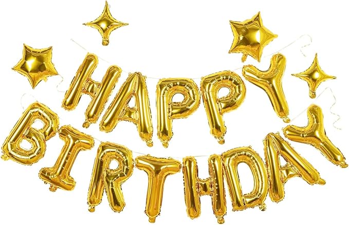 Gold Happy Birthday Banner Balloon Aluminum Foil 16 Inch Letter, 10 Inch Five by xiangsushijie
