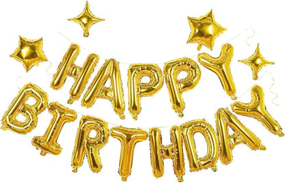Gold Happy Birthday Banner Balloon Aluminum Foil 16 Inch Letter, 10 Inch Five by xiangsushijie