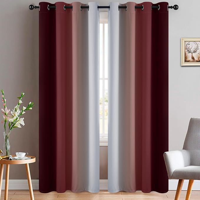 Yakamok Ombre Curtains Red and Greyish White by Yakamok