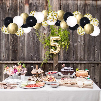 Black and Gold Confetti Balloons, 50 Pack 12inch White Latex Party Balloon Set - Image 5