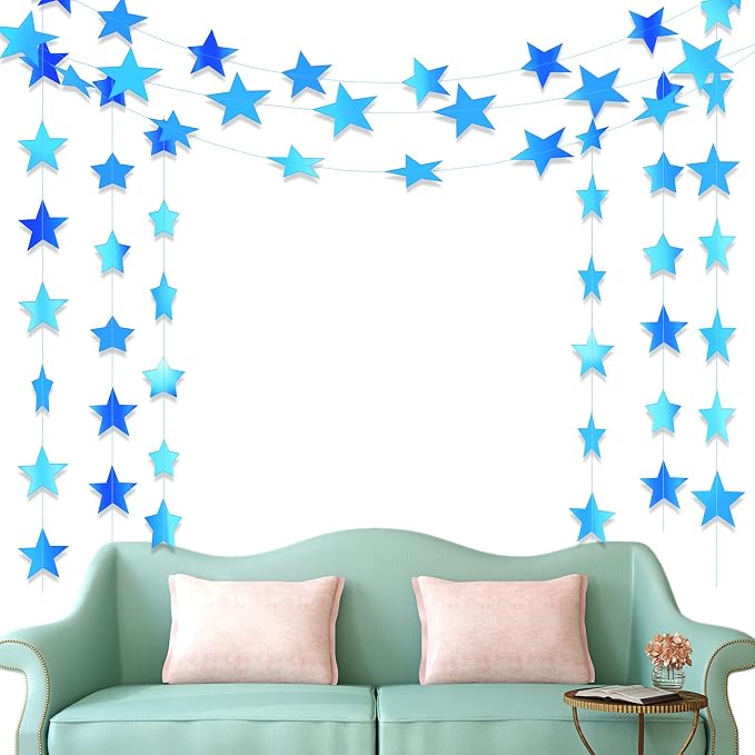 Patelai 130 ft Star Garland Banner Decor, Holographic Blue - Image 5