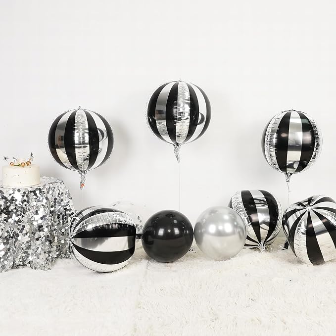 6Pcs Stripe Round Foil Balloons, Giant 4D Round Ball Balloon 22 Inch - Image 3