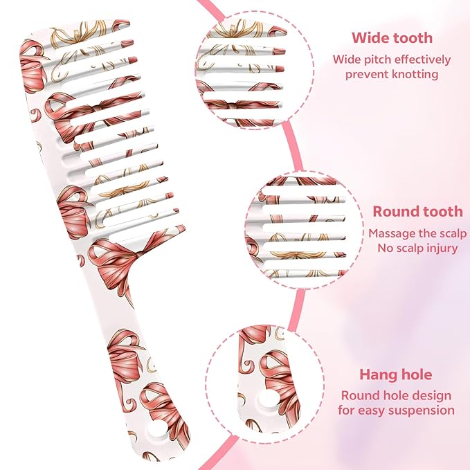 Wide Tooth Comb,Effortless Tangle Removal for Curly, Wet, Long Hair Wet,Cute Aesthetic Design for Women Men and Girls (Pink-08)