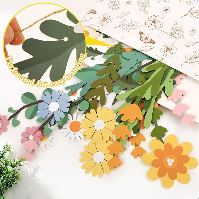 Flower Leaves Banner Flower Garland Paper Wildflower Party Decorations | Paper - Image 3