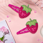 IKOLA Snap Hair Clips for Girls, Sequin Strawberry Hair Clips Water Drop Non Slip Fabric Hair Barrettes Sparkly Hair Accessories for Kids, Toddler Girls - Hot Pink