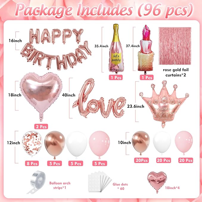 Piece Rose Gold Birthday Decorations - Image 2