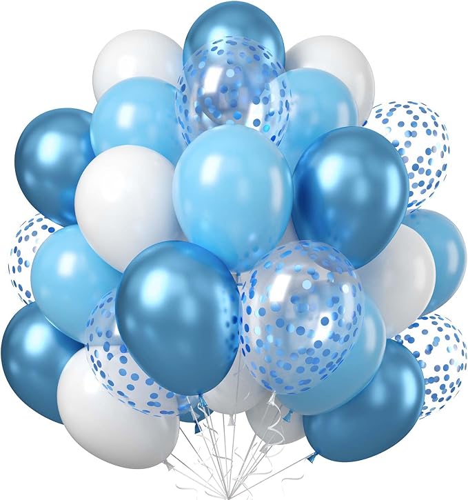 Blue and White Balloons, 12 Inch Light Blue White Latex Party Balloon Set by Unknown