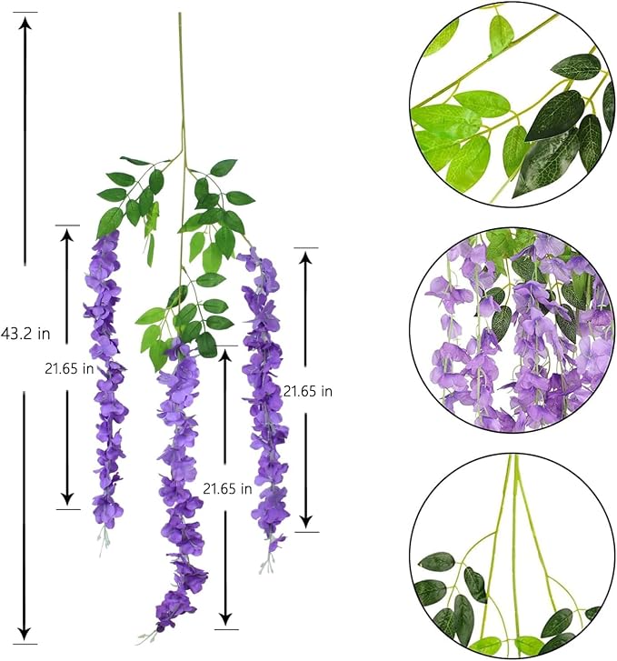 108pcs Artificial Wisteria Flowers 3.6 Feet/Piece Purple Dense Artificial Fake - Image 2