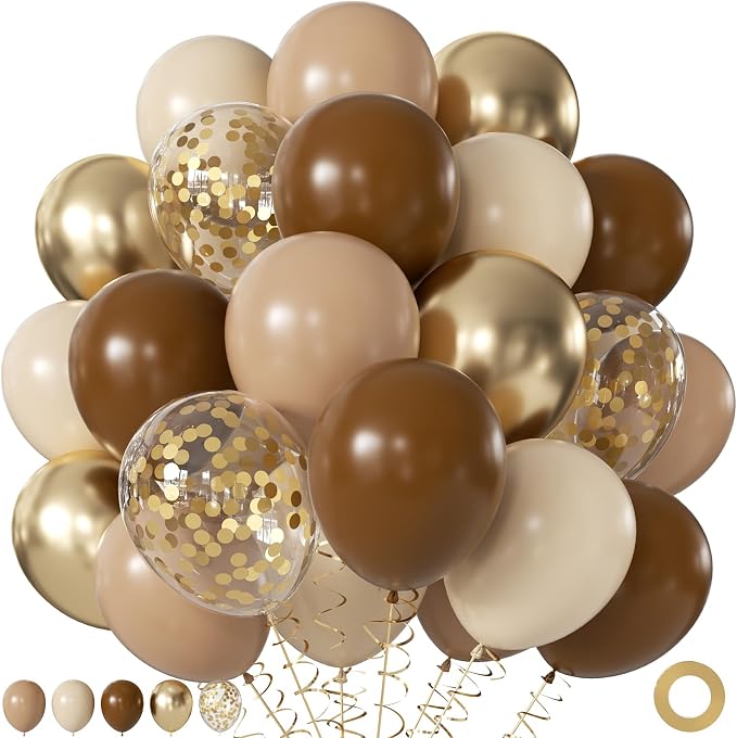 Brown and Gold Balloons for Bear Baby Shower Gender Reveal Decorations | 60Pcs by JOYFLOAT