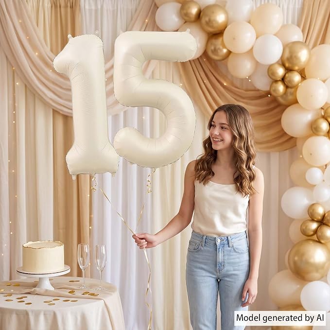 Cream Number 15 Balloon 40 Inch, Modern Celebration Decoration and Party - Image 6