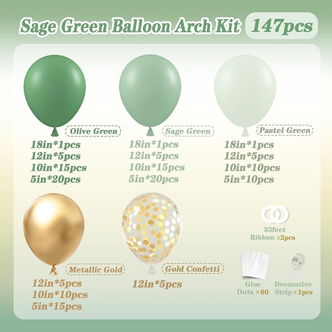 147pcs Sage Green Balloon Garland Arch Kit - Image 2